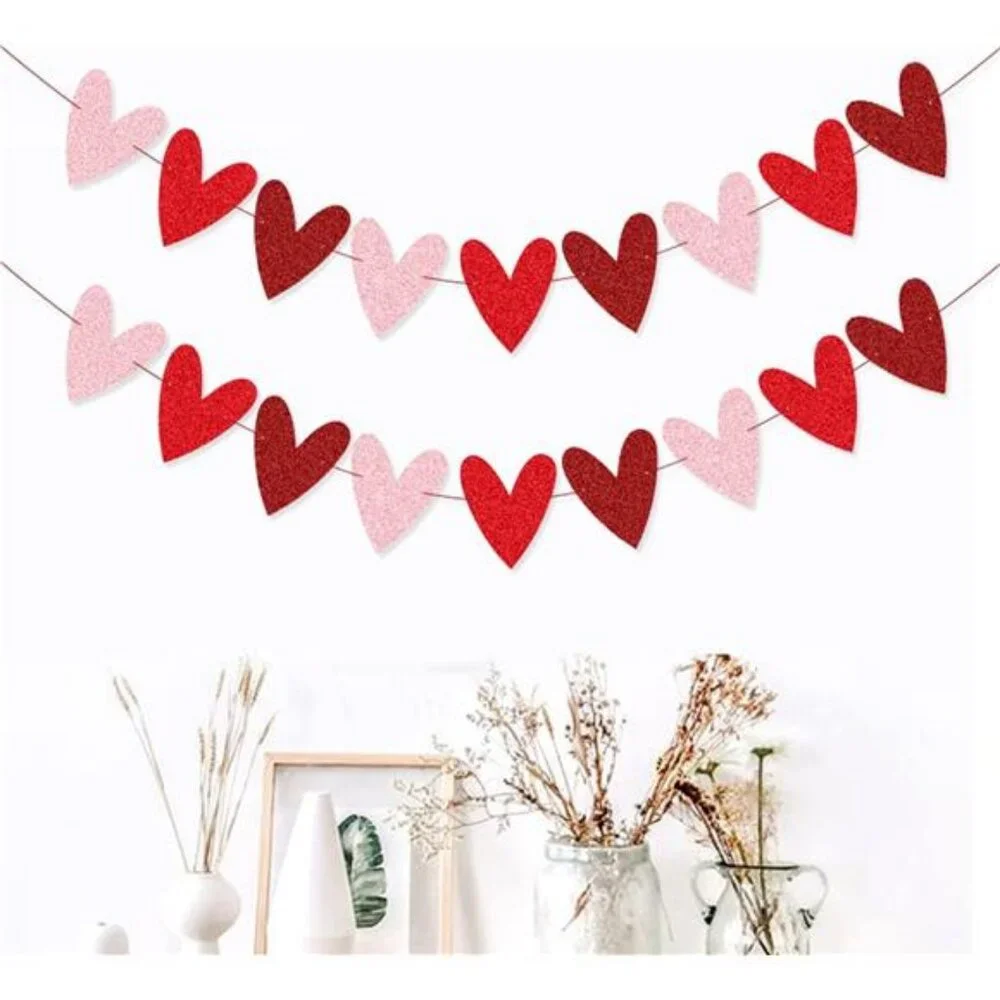 Amazing 2 Pack Glittery Heart Banner Garland Valentines Day Decorations